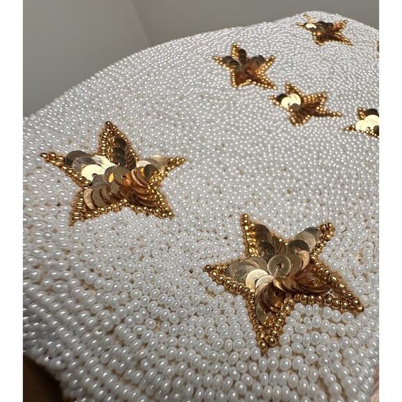 Beaded White Gold Star Crossbody Handbag Purse Rockstar Removeable Strap Bridal - Picture 9 of 16